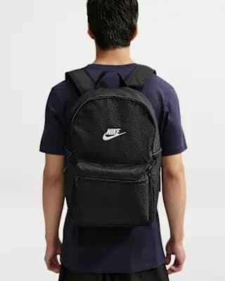 Nike Heritage Backpack 2.0 (23L) Black/Black/White [Body: 100% polyester. Lining: 100% polyester., Spot clean, ONE SIZE]