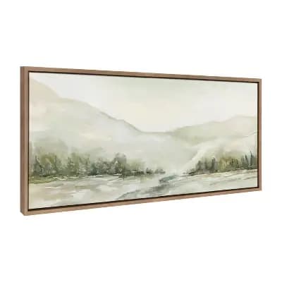 Kate & Laurel All Things Decor 18"x40" Sylvie Winter Landscape 6 Framed Canvas Wall Art by Annie Quigley Gold Nature Holiday Snow [Canvas, Earth Tones, Gold]