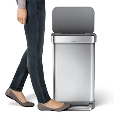 simplehuman 45L Kitchen Step Trash Can with Liner Pocket Stainless Steel with Fingerprint Proof Finish, Gray Plastic Soft Close Lid [Stainless Steel, 11.9 Gallon, 17.8 Pounds]