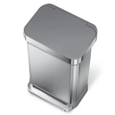 simplehuman 45L Kitchen Step Trash Can with Liner Pocket Stainless Steel with Fingerprint Proof Finish, Gray Plastic Soft Close Lid [Stainless Steel, 11.9 Gallon, 17.8 Pounds]