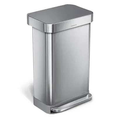 simplehuman 45L Kitchen Step Trash Can with Liner Pocket Stainless Steel with Fingerprint Proof Finish, Gray Plastic Soft Close Lid [Stainless Steel, 11.9 Gallon, 17.8 Pounds]