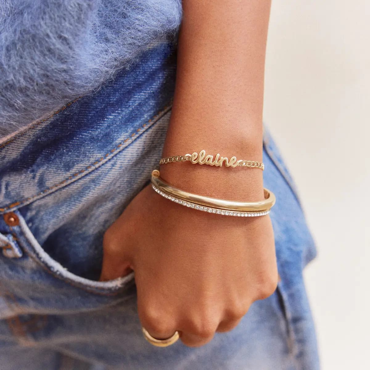 BaubleBar Curb Chain Custom Bracelet - Gold Script [Set on a smooth curb chain, Customize with up to 10 letters in the fon, Available in glossy gold or sleek silver,]