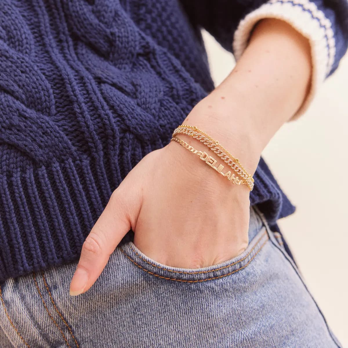 BaubleBar Curb Chain Custom Bracelet - Gold Script [Set on a smooth curb chain, Customize with up to 10 letters in the fon, Available in glossy gold or sleek silver,]