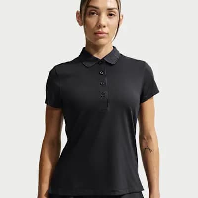 Nike Golf Club Women's Dri-FIT UV Short-Sleeve Golf Polo Black/Sail [Black/Sail, Slim fit for a body-skimming feel., Ribbed collar]