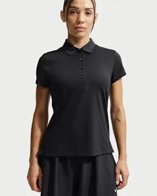 Nike Golf Club Women's Dri-FIT UV Short-Sleeve Golf Polo Black/Sail [Black/Sail, Slim fit for a body-skimming feel., Ribbed collar]