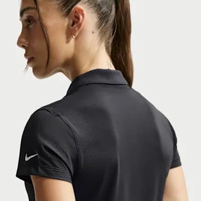 Nike Golf Club Women's Dri-FIT UV Short-Sleeve Golf Polo Black/Sail [Black/Sail, Slim fit for a body-skimming feel., Ribbed collar]