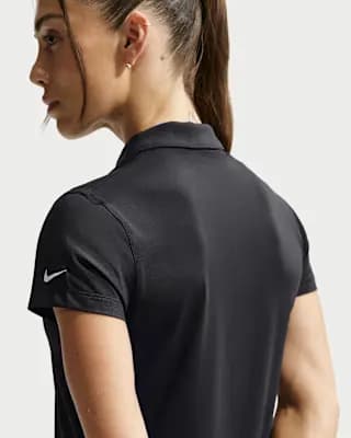 Nike Golf Club Women's Dri-FIT UV Short-Sleeve Golf Polo Black/Sail [Black/Sail, Slim fit for a body-skimming feel., Ribbed collar]
