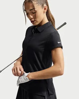 Nike Golf Club Women's Dri-FIT UV Short-Sleeve Golf Polo Black/Sail [Black/Sail, Slim fit for a body-skimming feel., Ribbed collar]