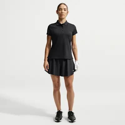 Nike Golf Club Women's Dri-FIT UV Short-Sleeve Golf Polo Black/Sail [Black/Sail, Slim fit for a body-skimming feel., Ribbed collar]