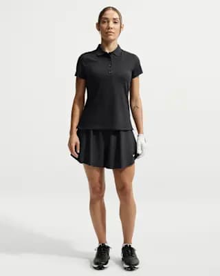 Nike Golf Club Women's Dri-FIT UV Short-Sleeve Golf Polo Black/Sail [Black/Sail, Slim fit for a body-skimming feel., Ribbed collar]