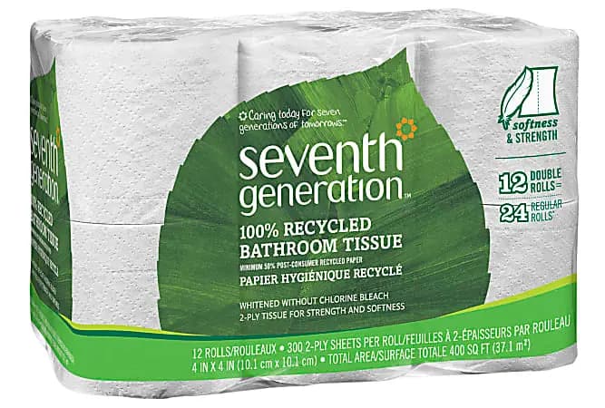 Seventh Generation® 2-Ply Toilet Paper, 100% Recycled, 240 Sheets Per Roll, Pack Of 12 Rolls [color White, size class Double, number of sheets per roll 240, Number Of Rolls Per Uni