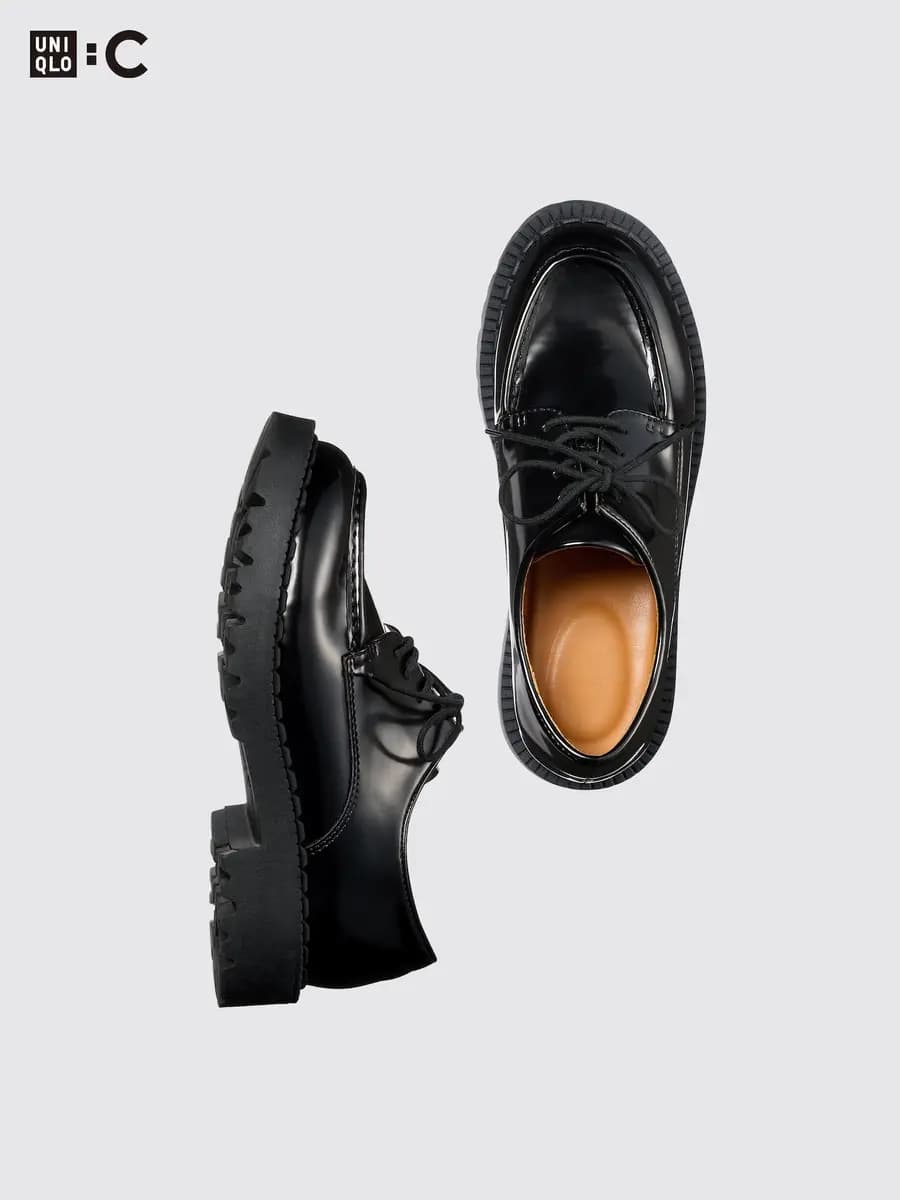 Uniqlo Lace Up Shoes Black [Imported, Do not wash, Do not dry clean, Rounded toe gently conforms to the feet.]