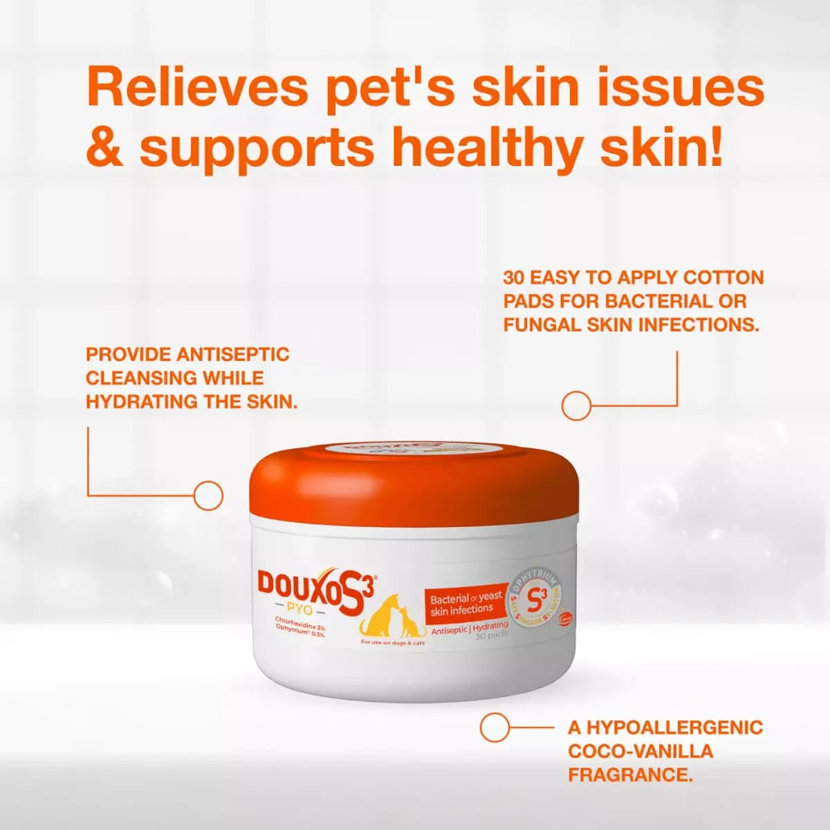 Douxo® S3 PYO Chlorhexidine Antiseptic Antifungal Cleansing Dog Pad Wipes - 30 Count [Product Brand & Name Douxo S3 PYO Antiseptic Antifungal Chlor, Features Antifungal, Includes 1
