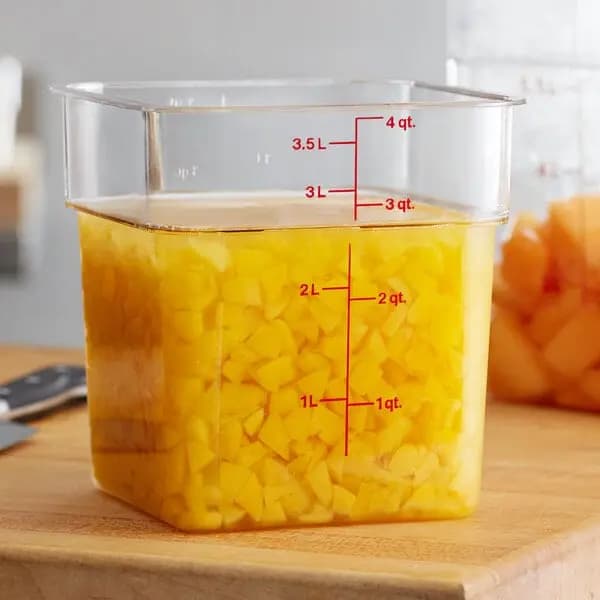Cambro Clear Square Food Storage Container (4 Qt.) [Length 7 1/4 Inches, Width 7 1/4 Inches, Height 7 2/5 Inches, Capacity 4 qt.]
