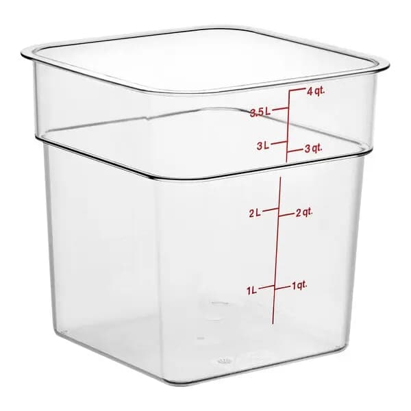 Cambro Clear Square Food Storage Container (4 Qt.) [Length 7 1/4 Inches, Width 7 1/4 Inches, Height 7 2/5 Inches, Capacity 4 qt.]