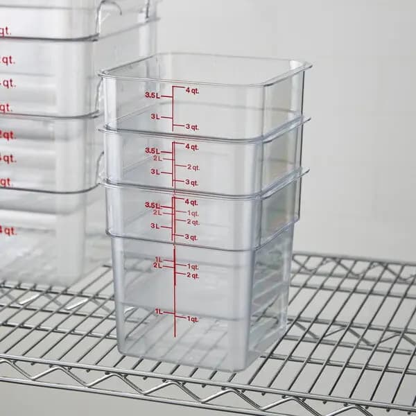 Cambro Clear Square Food Storage Container (4 Qt.) [Length 7 1/4 Inches, Width 7 1/4 Inches, Height 7 2/5 Inches, Capacity 4 qt.]