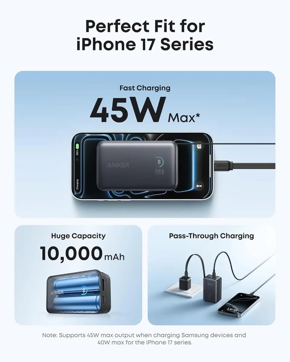 Anker Nano Power Bank (10K, 45W, Built-In Retractable USB-C Cable) [10,000mAh, 3.21 × 1.99 × 1.42 in, 0.51 lb]