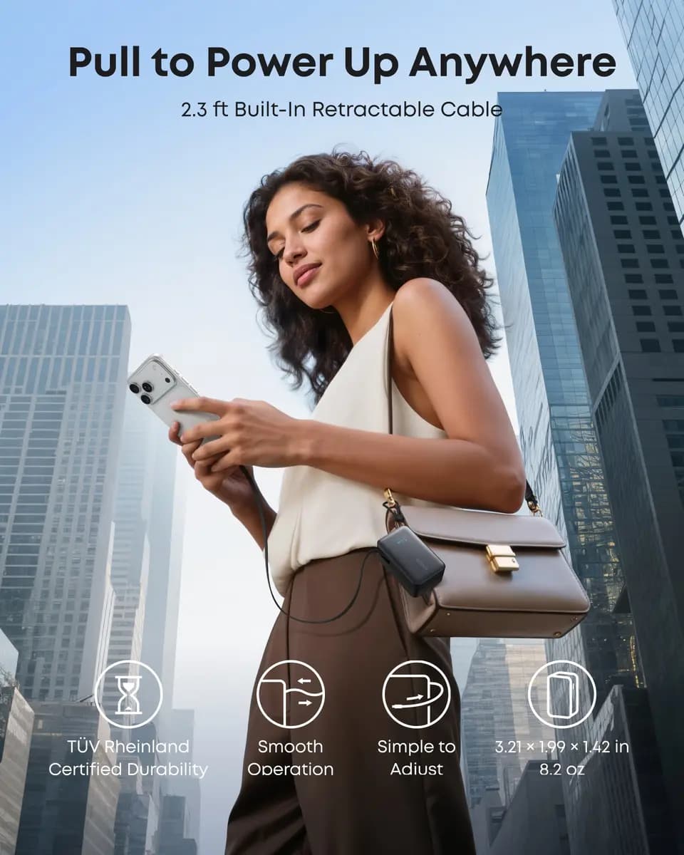 Anker Nano Power Bank (10K, 45W, Built-In Retractable USB-C Cable) [10,000mAh, 3.21 × 1.99 × 1.42 in, 0.51 lb]