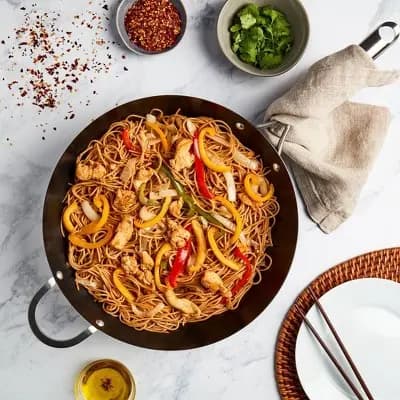 Infuse 14" Open Wok with Stainless Steel Handle: Carbon Steel Nonstick Pan, Gas & Induction Compatible Cookware [Carbon Steel, Stainless Steel, 14 Inches]