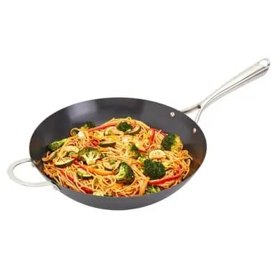 Infuse 14" Open Wok with Stainless Steel Handle: Carbon Steel Nonstick Pan, Gas & Induction Compatible Cookware [Carbon Steel, Stainless Steel, 14 Inches]