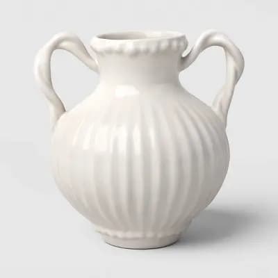 Beaded Ceramic Handled Vase Ivory - Threshold™ [8.5 Inches (H) x 7 Inches (W), 1.68 Kilograms, Ceramic]