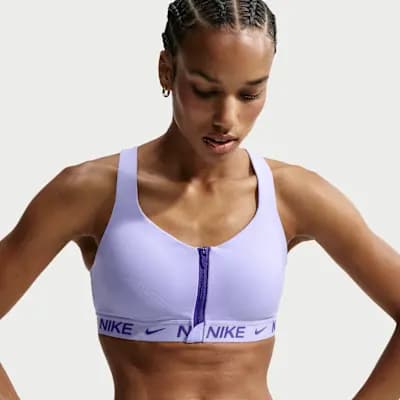 Nike Indy High Support Women's Padded Front-Zip Sports Bra Purple Pulse/Dark Concord [Purple Pulse/Dark Concord, Jacquard chest band, Machine Wash]