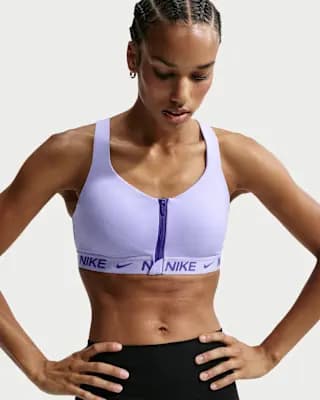 Nike Indy High Support Women's Padded Front-Zip Sports Bra Purple Pulse/Dark Concord [Purple Pulse/Dark Concord, Jacquard chest band, Machine Wash]