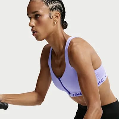 Nike Indy High Support Women's Padded Front-Zip Sports Bra Purple Pulse/Dark Concord [Purple Pulse/Dark Concord, Jacquard chest band, Machine Wash]