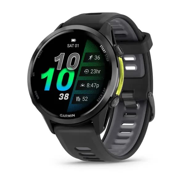 Garmin Forerunner 970 Carbon Gray DLC Titanium with Black Case and Black/Translucent Whitestone Band [AMOLED (optional always-on mode), 5 ATM, 1.4\" (35.3 mm) diameter]