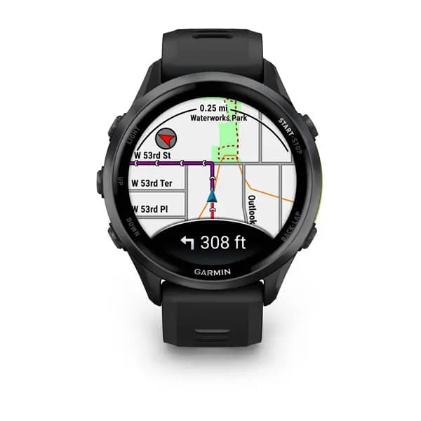 Garmin Forerunner 970 Carbon Gray DLC Titanium with Black Case and Black/Translucent Whitestone Band [AMOLED (optional always-on mode), 5 ATM, 1.4\" (35.3 mm) diameter]