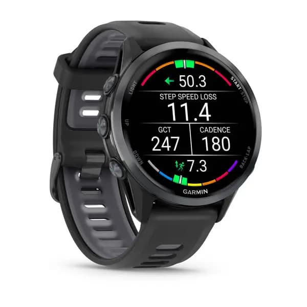 Garmin Forerunner 970 Carbon Gray DLC Titanium with Black Case and Black/Translucent Whitestone Band [AMOLED (optional always-on mode), 5 ATM, 1.4\" (35.3 mm) diameter]