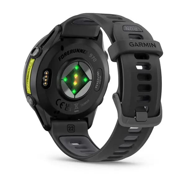 Garmin Forerunner 970 Carbon Gray DLC Titanium with Black Case and Black/Translucent Whitestone Band [AMOLED (optional always-on mode), 5 ATM, 1.4\" (35.3 mm) diameter]