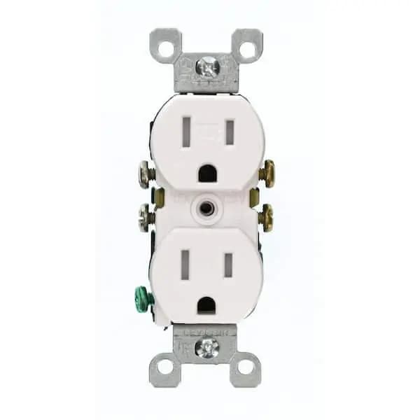 Leviton 15 Amp 125 V Tamper Resistant Duplex Outlet/Receptacle, White (1-Pack) T5320-W [Amperage (A): 15 A, Color Family: White, Color/Finish: White]
