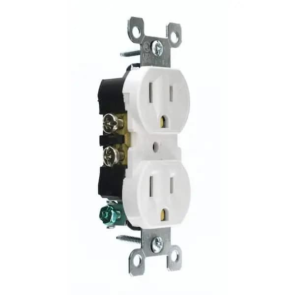 Leviton 15 Amp 125 V Tamper Resistant Duplex Outlet/Receptacle, White (1-Pack) T5320-W [Amperage (A): 15 A, Color Family: White, Color/Finish: White]