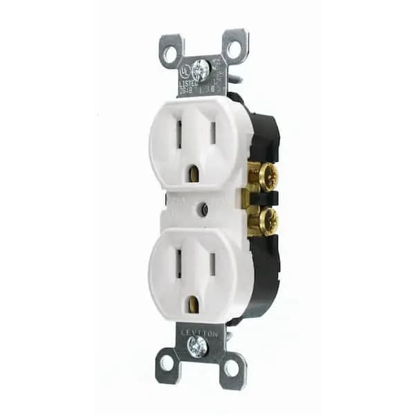 Leviton 15 Amp 125 V Tamper Resistant Duplex Outlet/Receptacle, White (1-Pack) T5320-W [Amperage (A): 15 A, Color Family: White, Color/Finish: White]