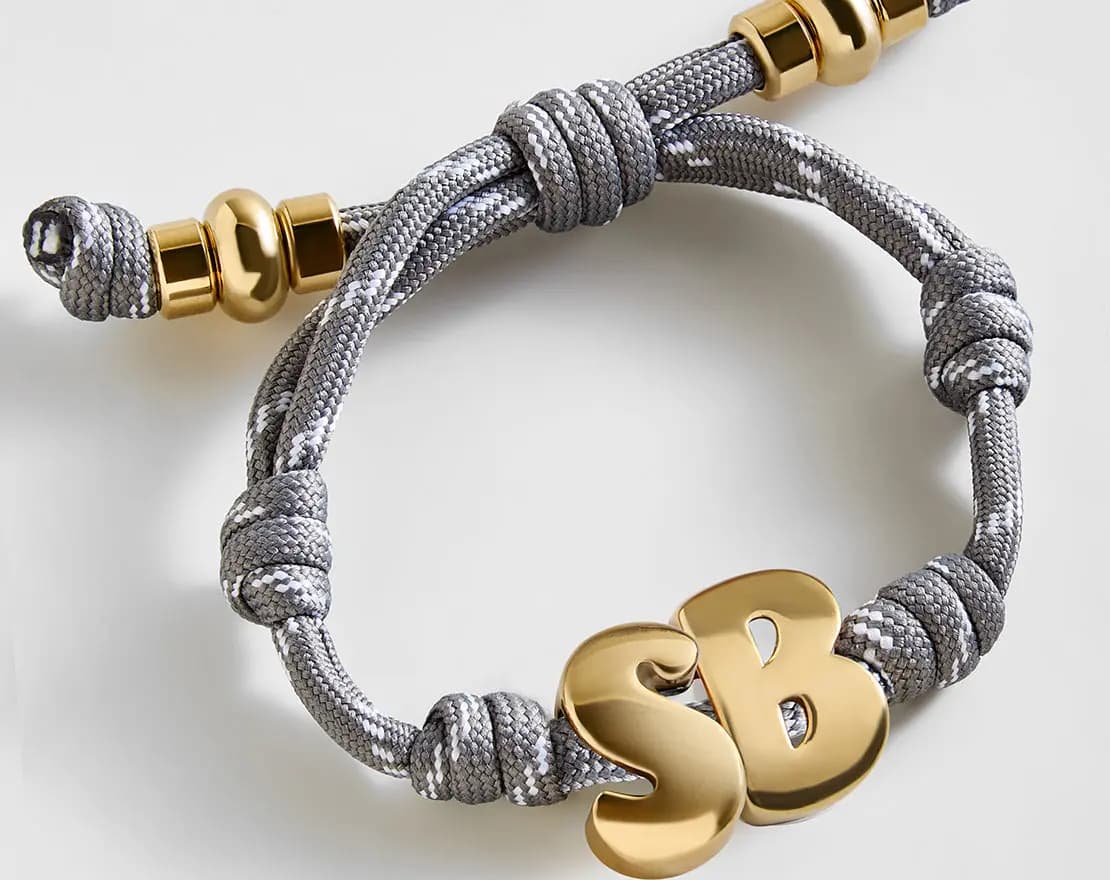 BaubleBar Knotty Initial Custom Bracelet - Cool Gray Double Letters Gold [Adjustable pull-tie so you can get a perfect fit, Personalized with the capital letter of yo, Choose from 