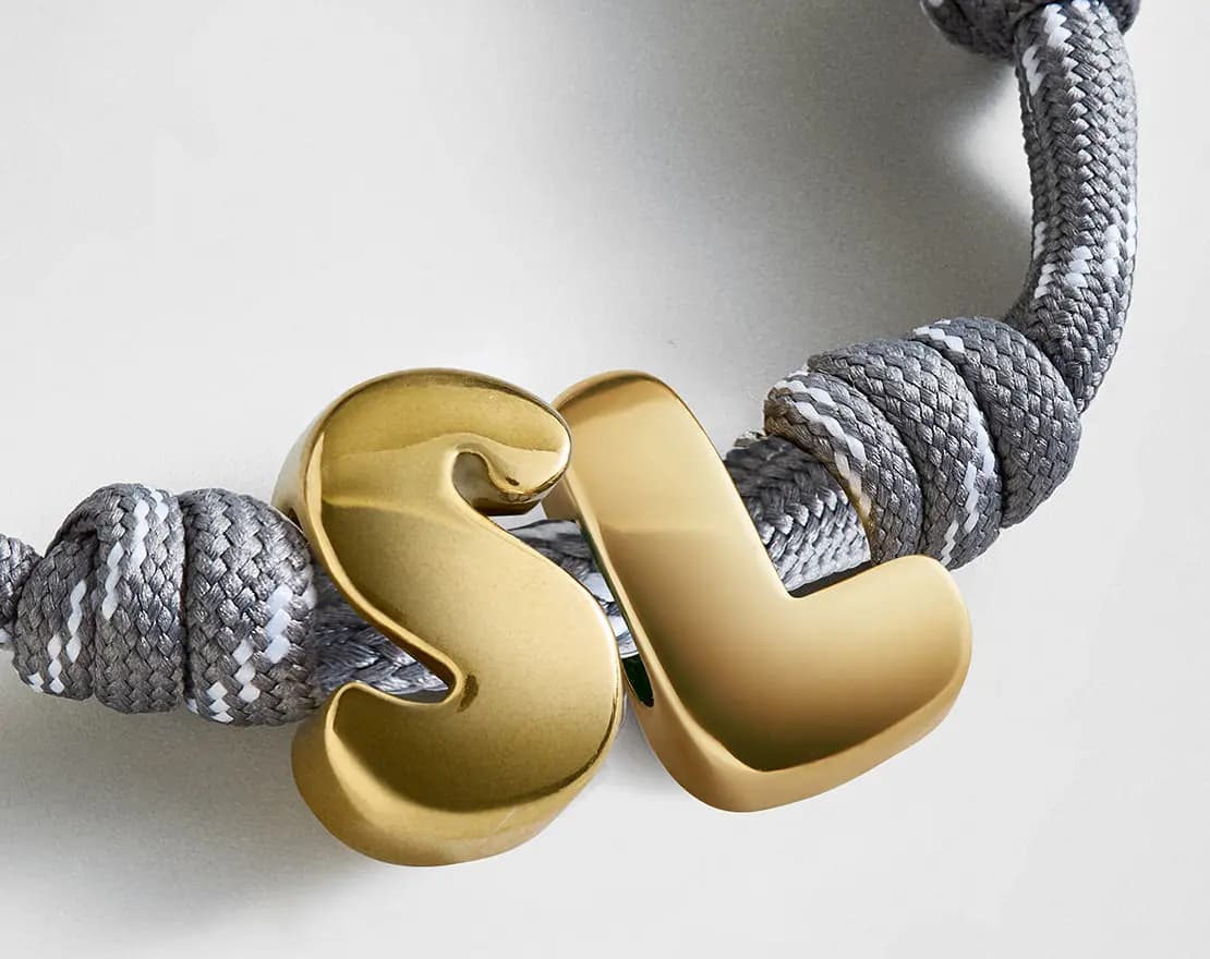 BaubleBar Knotty Initial Custom Bracelet - Cool Gray Double Letters Gold [Adjustable pull-tie so you can get a perfect fit, Personalized with the capital letter of yo, Choose from 