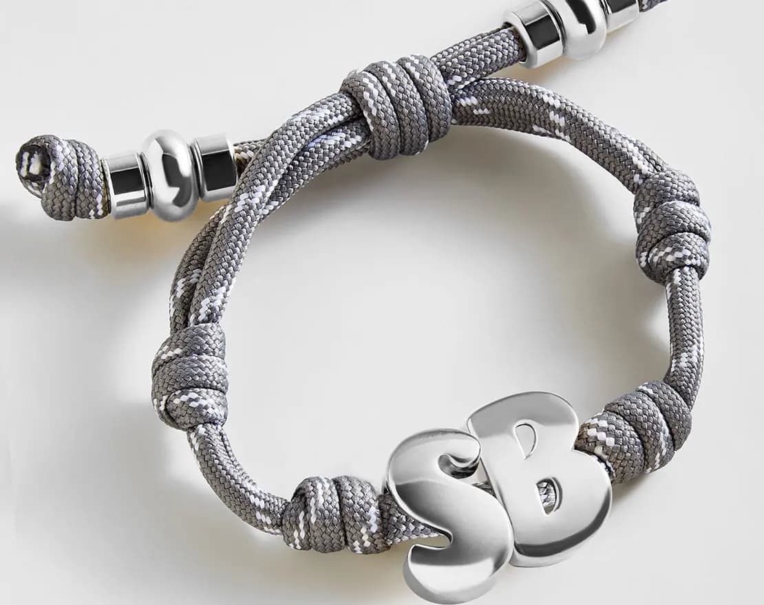 BaubleBar Knotty Initial Custom Bracelet - Cool Gray Double Letters Gold [Adjustable pull-tie so you can get a perfect fit, Personalized with the capital letter of yo, Choose from 