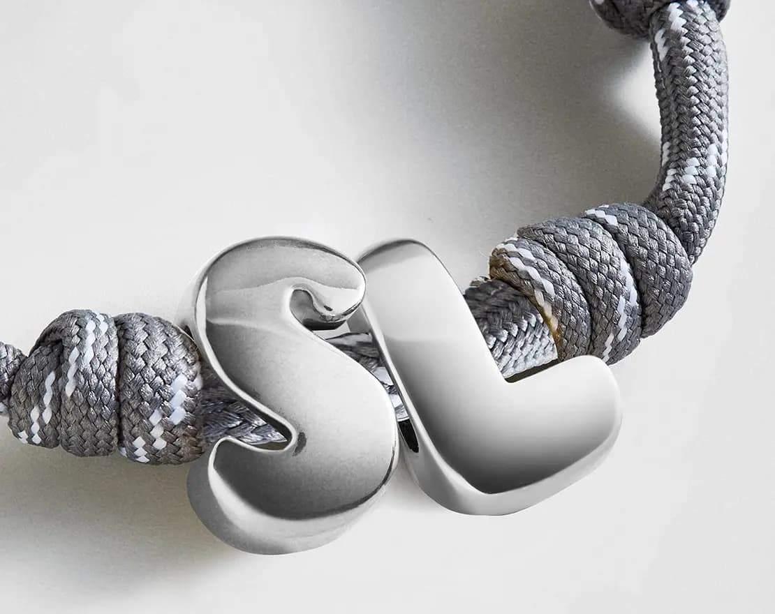 BaubleBar Knotty Initial Custom Bracelet - Cool Gray Double Letters Gold [Adjustable pull-tie so you can get a perfect fit, Personalized with the capital letter of yo, Choose from 