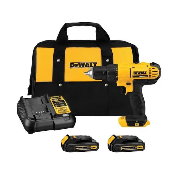 DEWALT 20V MAX Cordless 1/2 in. Drill/Driver, (2) 20V 1.3Ah Batteries, Charger and Bag, DCD771C2 [Battery Amp Hours: 1.3 Ah, Battery Power Type: Lithium Ion, Battery Voltage (V): 2