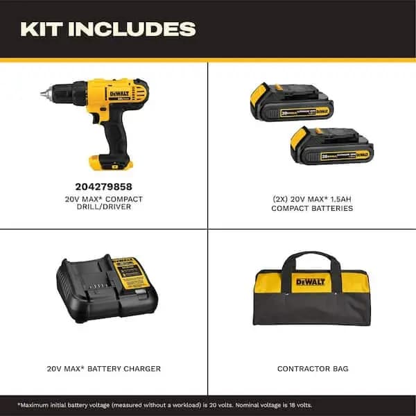 DEWALT 20V MAX Cordless 1/2 in. Drill/Driver, (2) 20V 1.3Ah Batteries, Charger and Bag, DCD771C2 [Battery Amp Hours: 1.3 Ah, Battery Power Type: Lithium Ion, Battery Voltage (V): 2