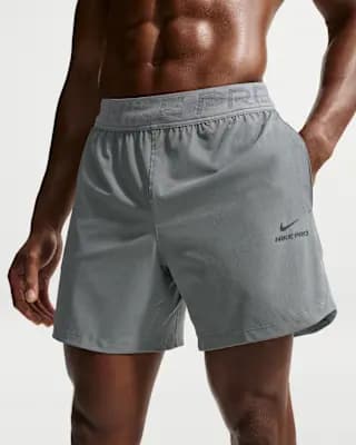 Nike Pro Training Men's Dri-FIT 6" Shorts Smoke Grey/Black [Body: 89% polyester/11% spandex. Mesh: 100% polyester., Machine wash, XS-4XL]