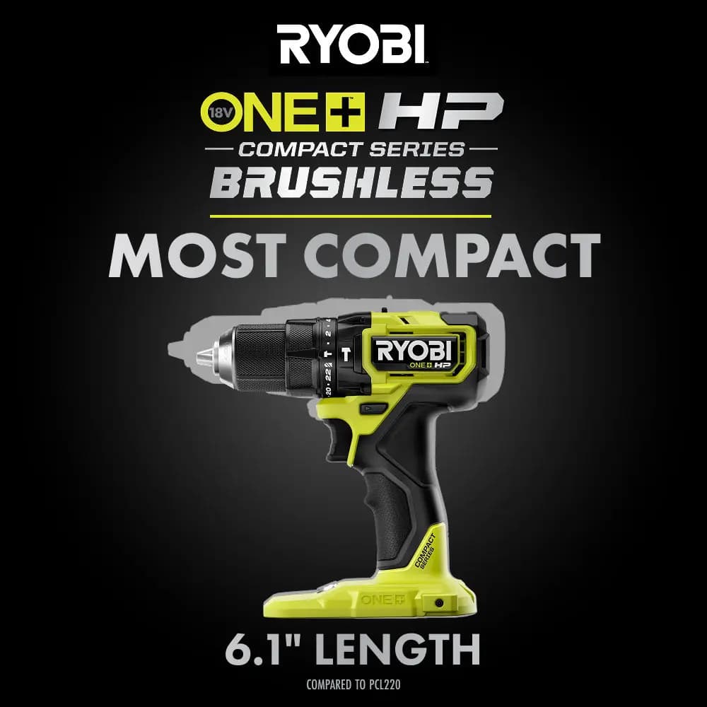 RYOBI 18V ONE+ HP Compact Brushless 1/2" Hammer Drill [RPM 0-450 / 0-1,700, Chuck 1/2", BPM 0-27,200]