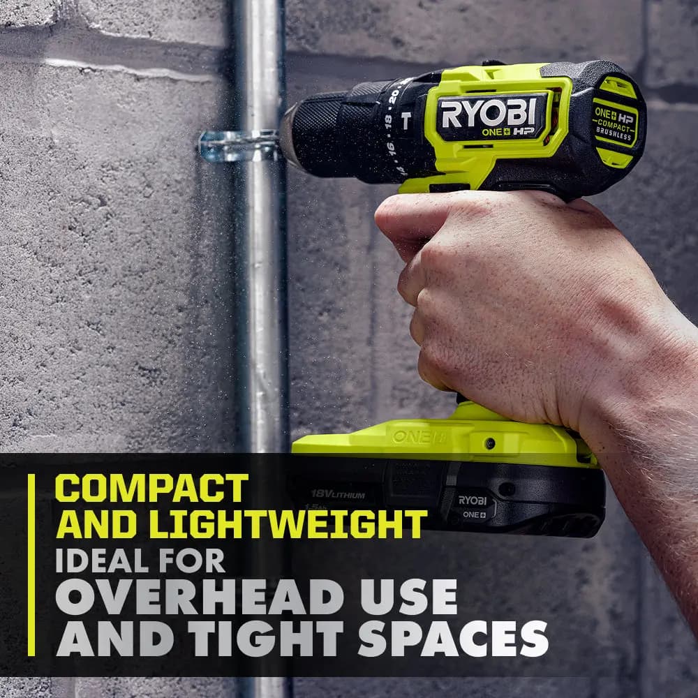 RYOBI 18V ONE+ HP Compact Brushless 1/2" Hammer Drill [RPM 0-450 / 0-1,700, Chuck 1/2", BPM 0-27,200]