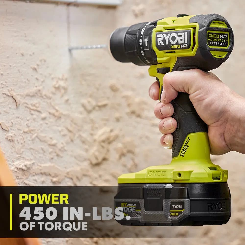 RYOBI 18V ONE+ HP Compact Brushless 1/2" Hammer Drill [RPM 0-450 / 0-1,700, Chuck 1/2", BPM 0-27,200]