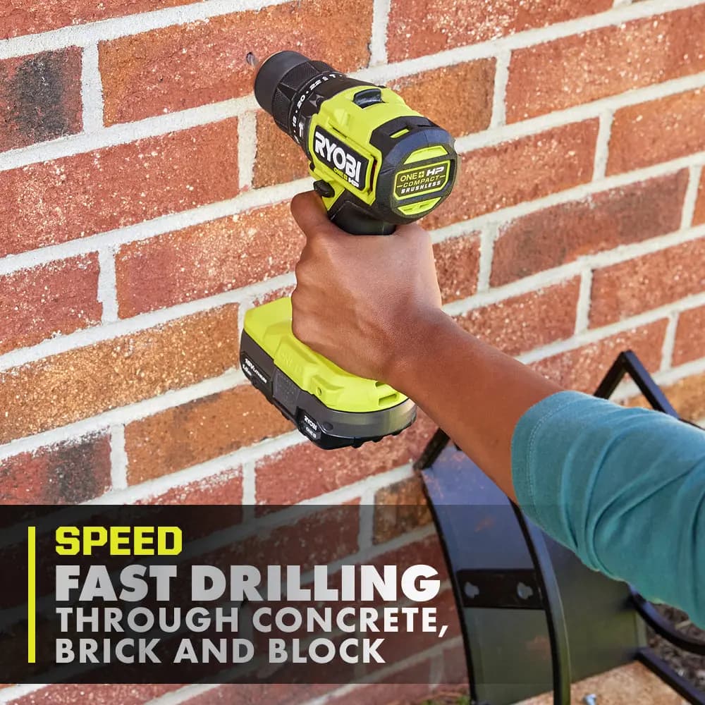 RYOBI 18V ONE+ HP Compact Brushless 1/2" Hammer Drill [RPM 0-450 / 0-1,700, Chuck 1/2", BPM 0-27,200]
