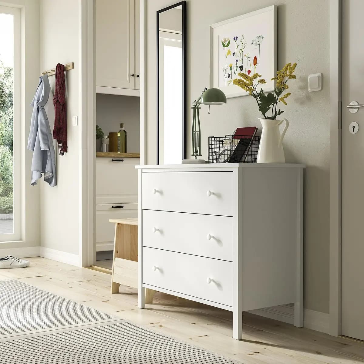 IKEA KILBERGET 3-drawer dresser, white/anchor/unlock function [Width 33 7/8 ", Depth 16 1/8 ", Height 30 3/4 "]