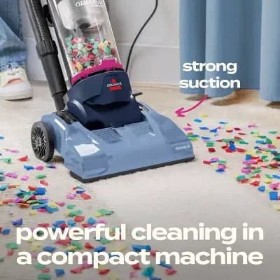 BISSELL CleanView Compact Upright Vacuum 4473 10" Cleaning Path Pet Hair Pick-Up Pink/Blue [10 Inches, 18 Feet, Electric]