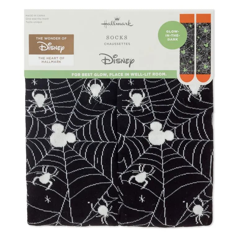 Disney Mickey Mouse Spiderweb Glow-in-the-Dark Crew Socks [Disney Mickey Mouse socks feature sp, Makes a great Halloween gift for Dis, Imported. Cotton, polyester, nylon,, Machine 