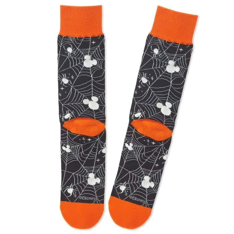 Disney Mickey Mouse Spiderweb Glow-in-the-Dark Crew Socks [Disney Mickey Mouse socks feature sp, Makes a great Halloween gift for Dis, Imported. Cotton, polyester, nylon,, Machine 